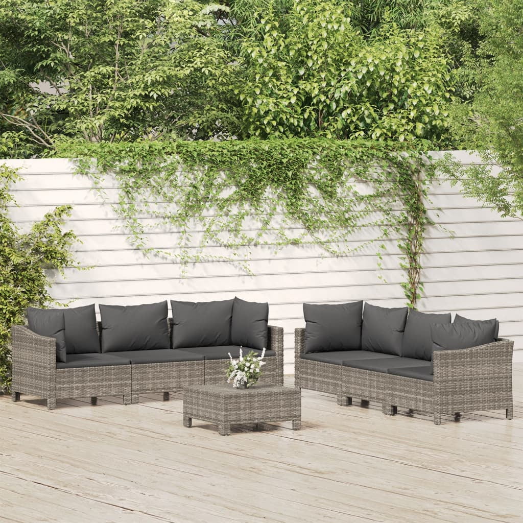 Anself 7 Piece Patio Set with Cushions Gray Poly Rattan