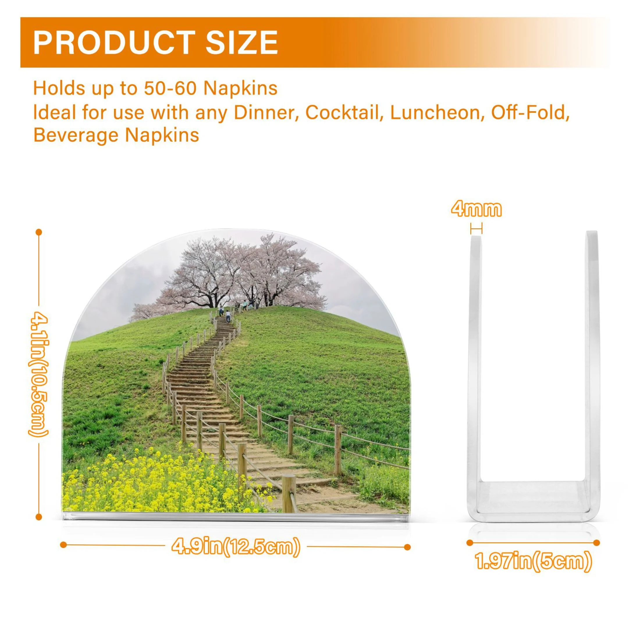 Cherry Tree Blossoms and Green Grassy Meadows Acrylic Napkin Holder Tissue Paper Clear Tabletop Dispenser Dining Room Bathroom Party Hotel