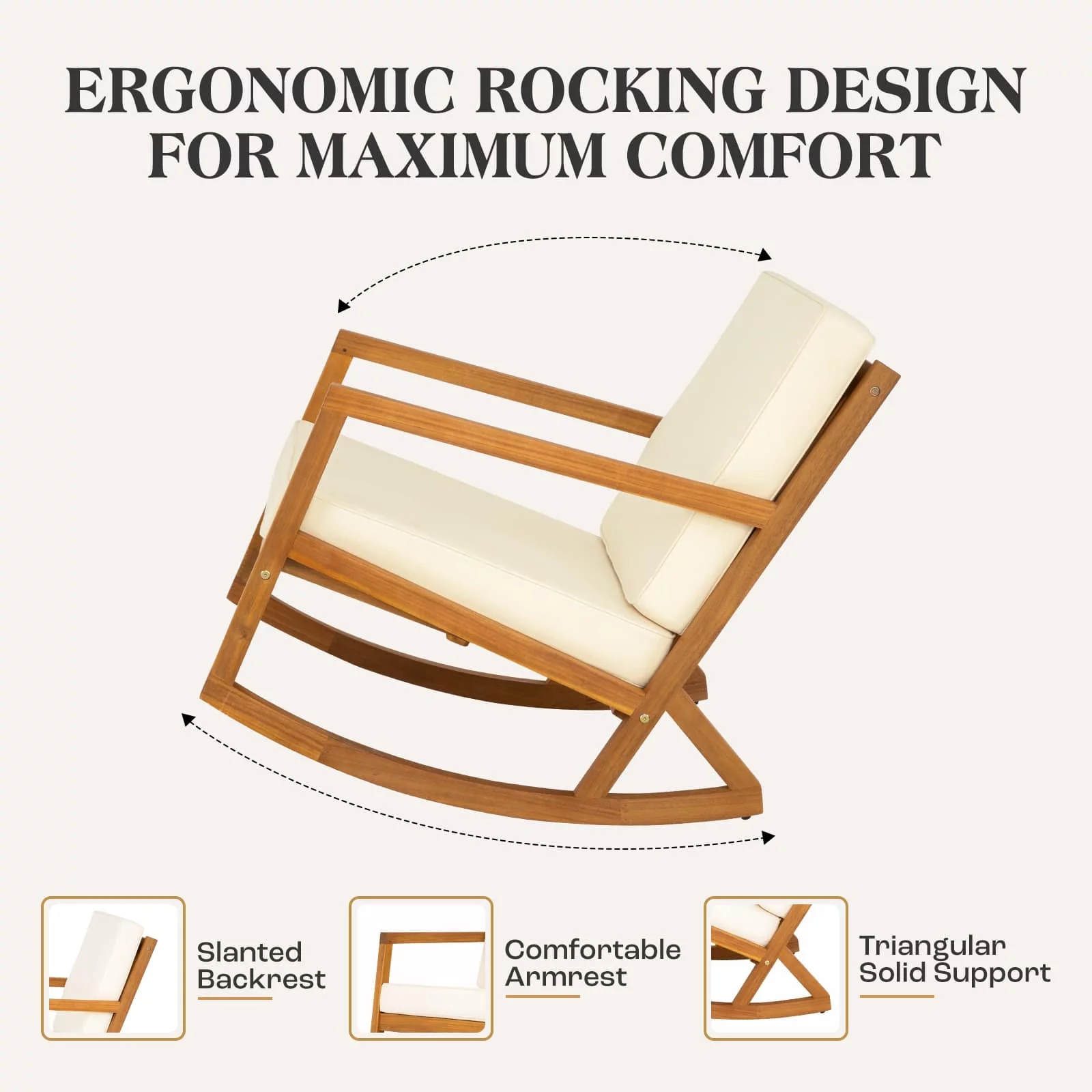 Idzo Patio Rocking Chairs with Premium Thick Cushion (Beige Version) - 500lbs Capacity