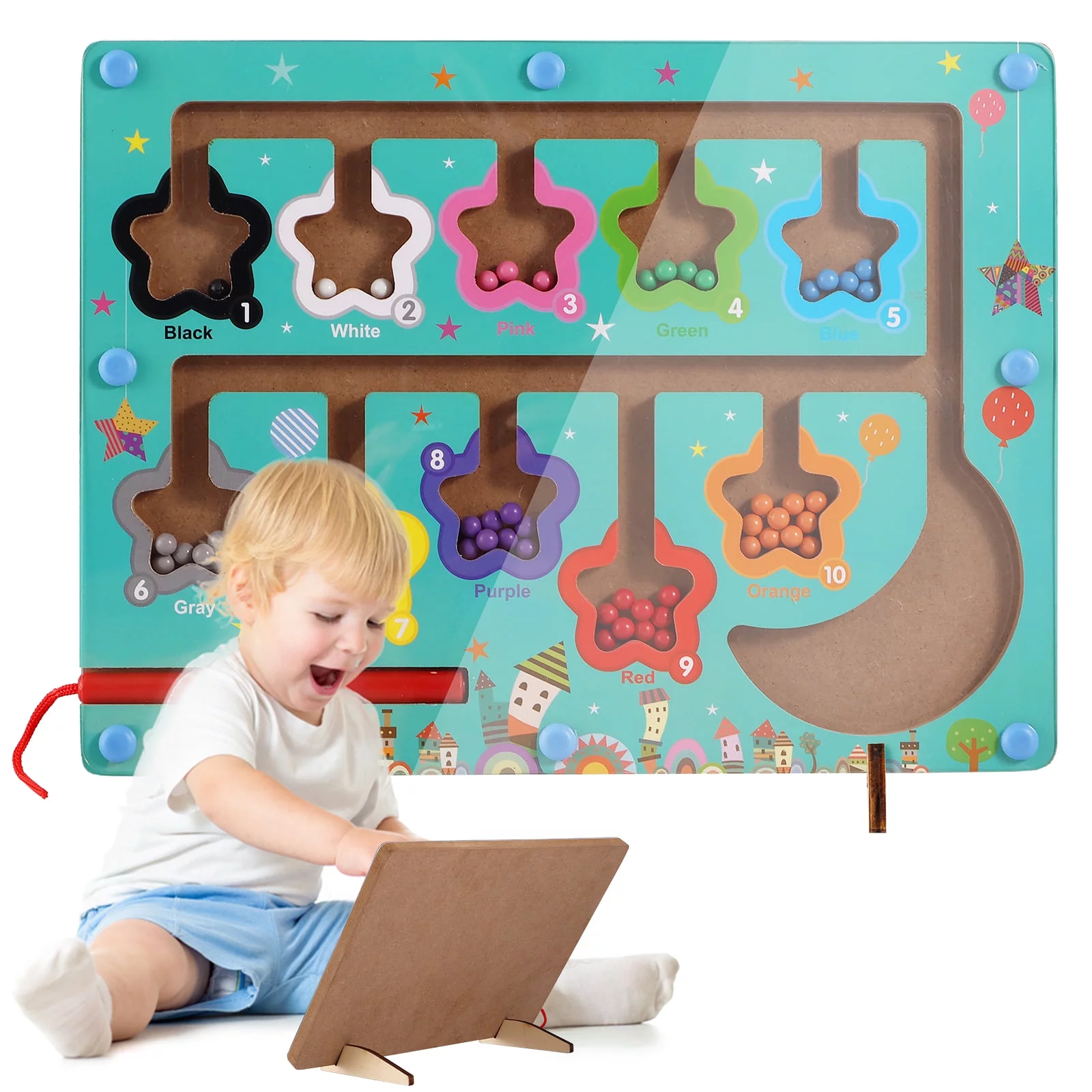 Magnetic Color & Number Maze - Montessori Wooden Color Matching Learning Counting Puzzle Board