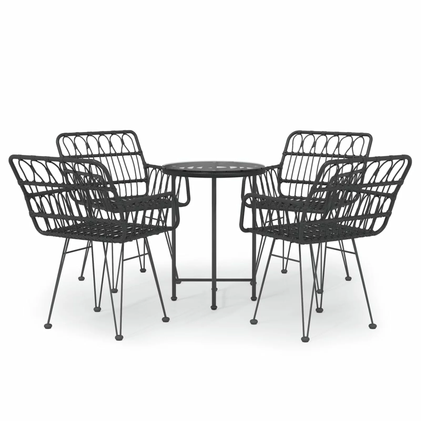 moobody 5 Piece Patio Dining Set Black Poly Rattan