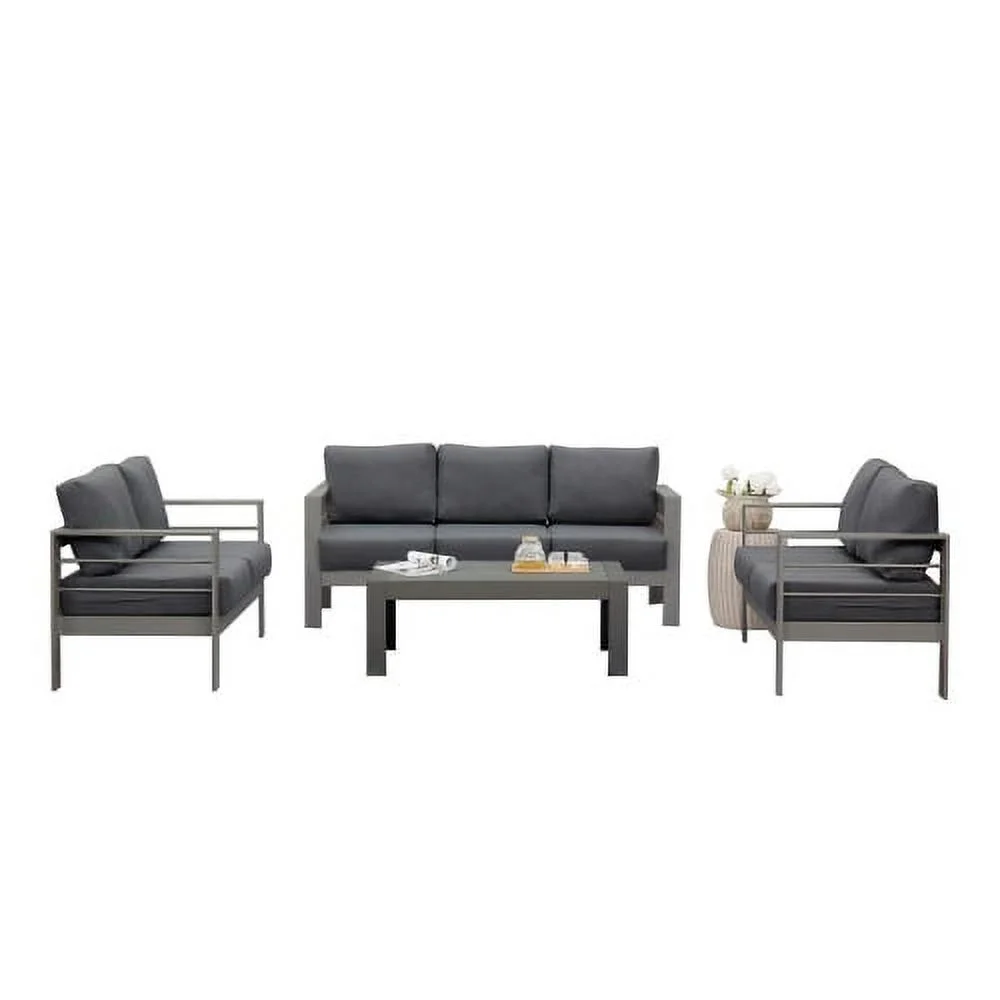 Buumin Aluminum Grey Outdoor Patio Sofas 4 Piece Furniture Modern Couch For Small Spaces Pool Garden