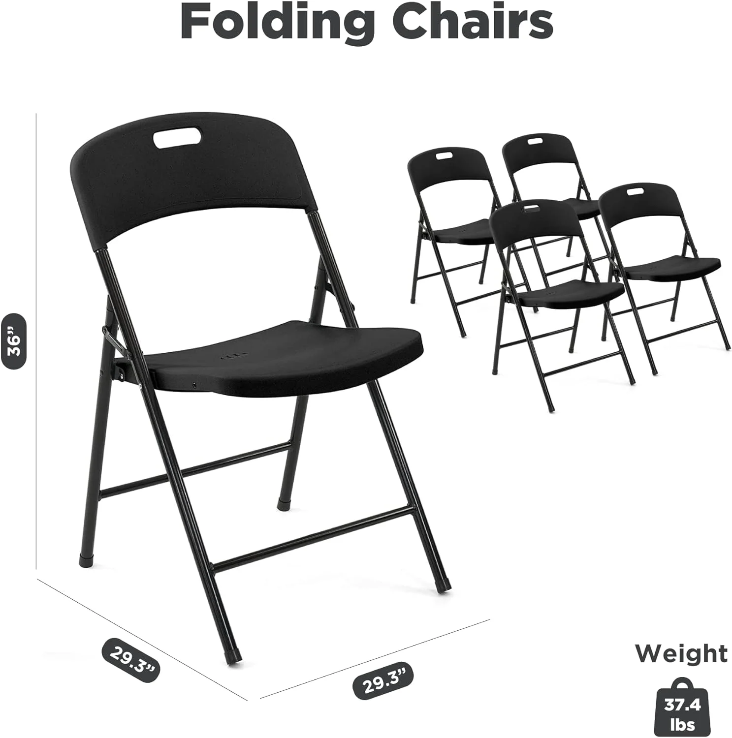 Creative Outdoor Black Plastic Indoor/Outdoor Folding Chair Pack of 4