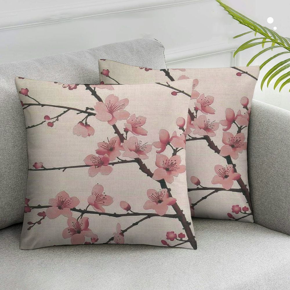 Nawypu Throw Pillow Covers Pink Chinese Cherry Blossom Flower Japan Plum Branch Pillow Case Cushion Cover for Home Party,Set of 2
