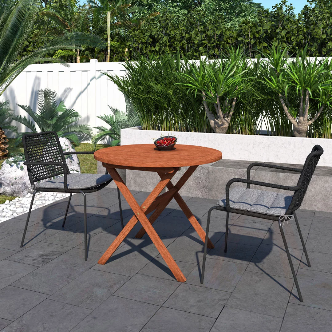 Amazonia Springdale 3 Pieces Round Outdoor Dining Set Eucalyptus Wood, Ideal for Patio, Seating Capacity: 2