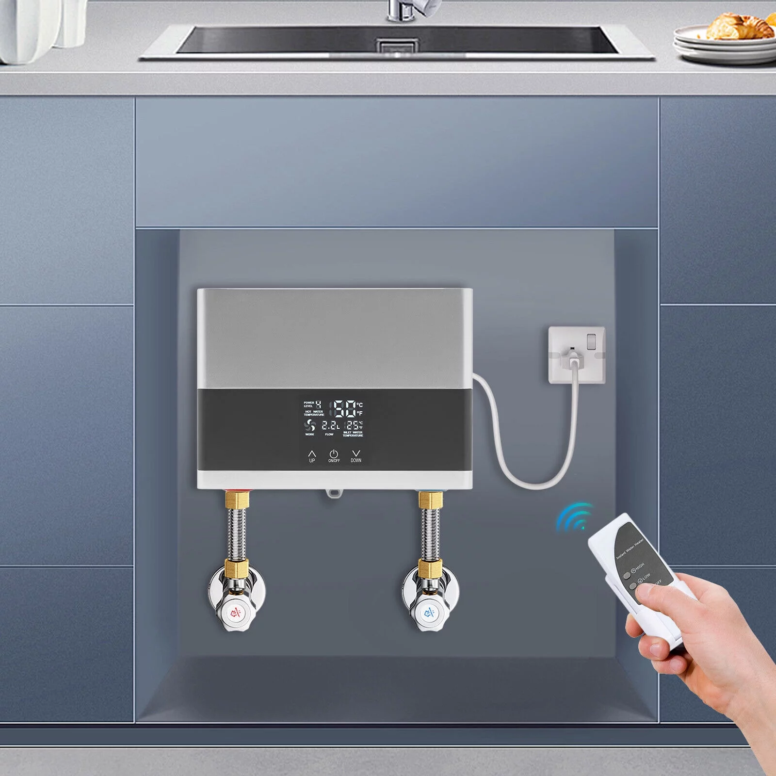 Electric Tankless Water Heater 110V Constant Temperature Instant Hot Water Heater 4000W Silver/White