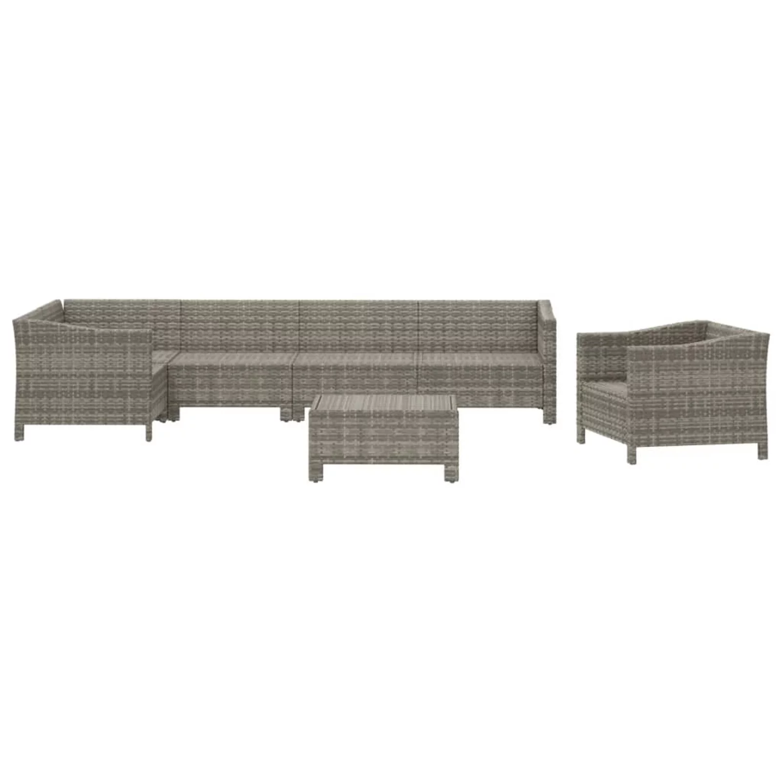 moobody 7 Piece Patio Set with Cushions Gray Poly Rattan