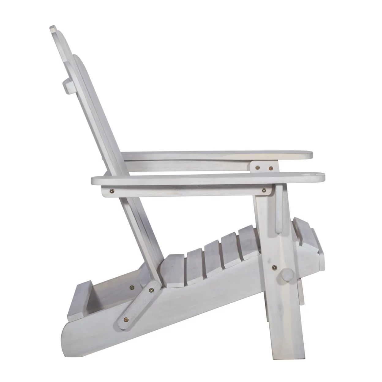 Outdoor Wood Adirondack Chair with Wine Glass Holder in White Wash