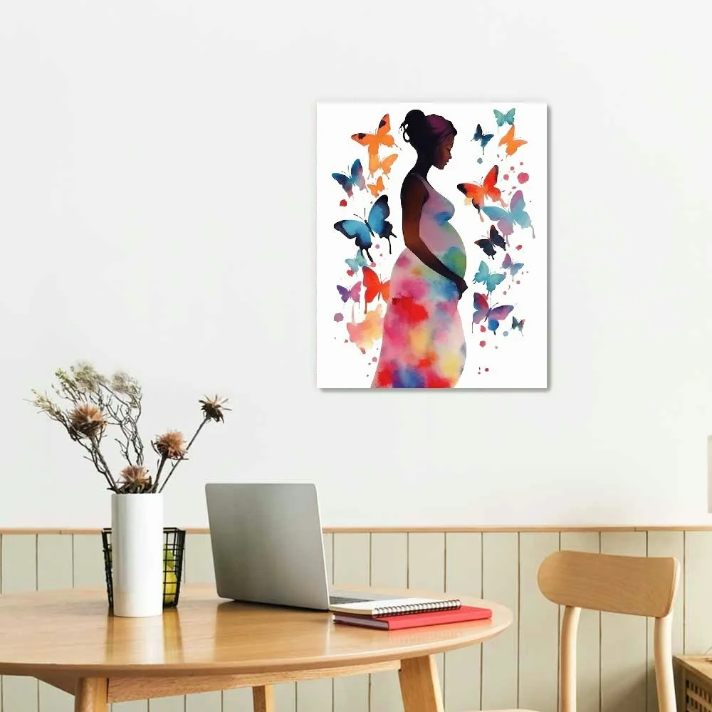 Nawypu Vintage Medical Posters medical wall art canvas Pregnancy Art Print Woman With Child Watercolor Pregnant Woman Medical Art Poster Gynecology Midwifery wood Framed Modern Canvas Wall Art