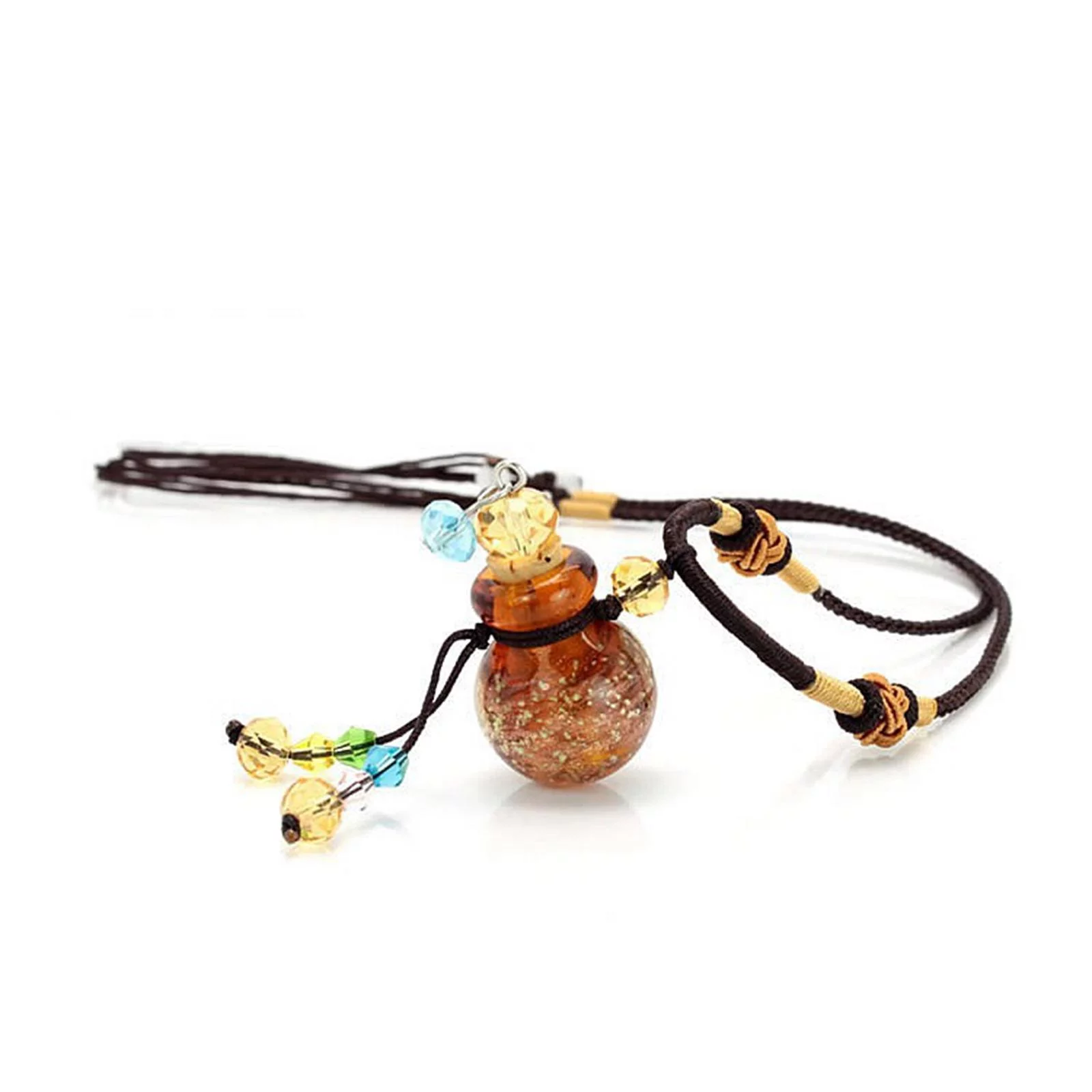Glass Small Gourd Essential Oil Diffuser Pendant Necklace Perfume Bottle Amber