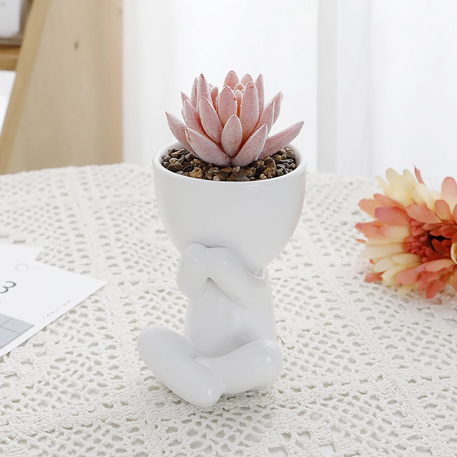 Cute Figure Ceramic Doll Flower Pot Decoration Planter Succulents Flower Cactus Bonsai Bonsai Planter Container Creative Design For Home Office Decoration Not Included Small Flower Bulk 4 Hard