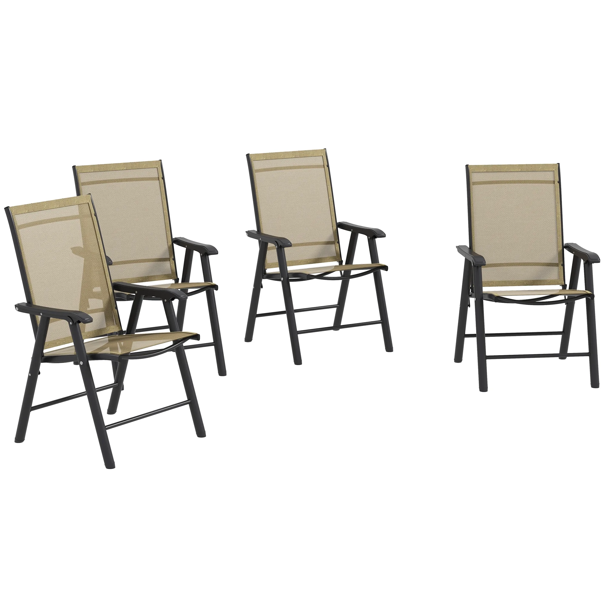 CoSoTower Set of 4 Patio Folding Chairs, Stackable Outdoor Sling Patio Dining Chairs with Armrests for Lawn, Camping, Dining, Beach, Metal Frame, No Assembly, Light Mixed Brown