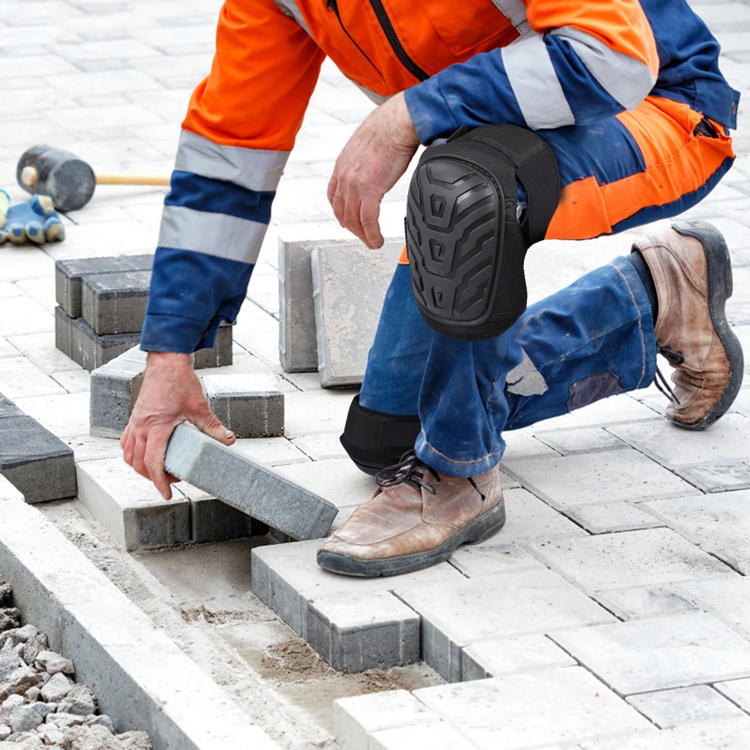 1 Pair Construction Knee Pads for Men/Women, Ankle Support Knee Pads Tools, Heavy Duty Anti-Slip Cap, Adjustable Straps, Thick Gel & Foam Cushion Knee Pads for Cleaning Flooring and Garden, Black