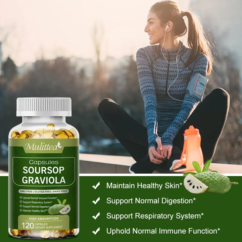 Soursop Graviola Leaves - 1000mg 240 Caspules - Non-GMO, Gluten Free - Herbal Supplement
