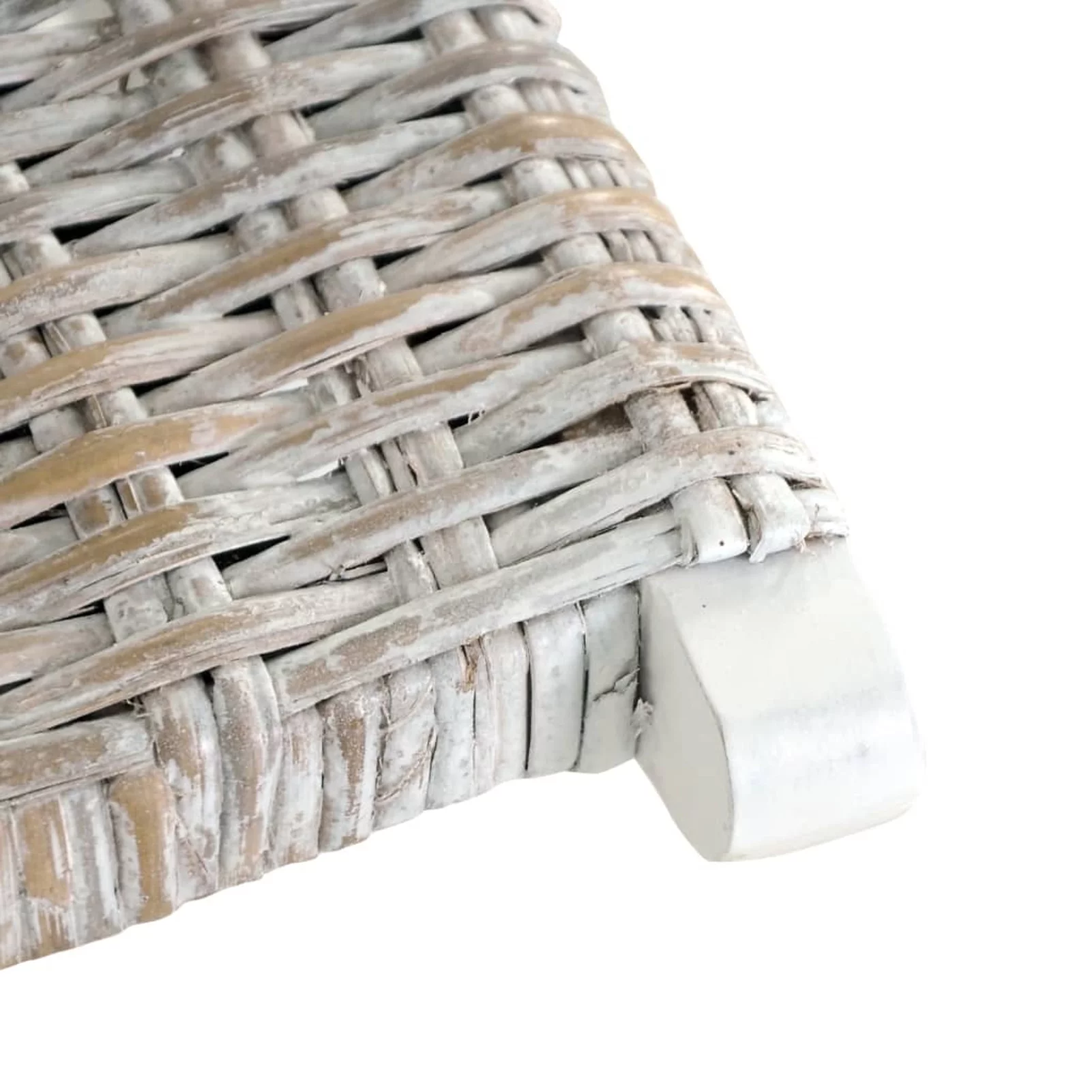 Anself Relaxing Chair White Natural Kubu Rattan and Solid Mahogany Wood