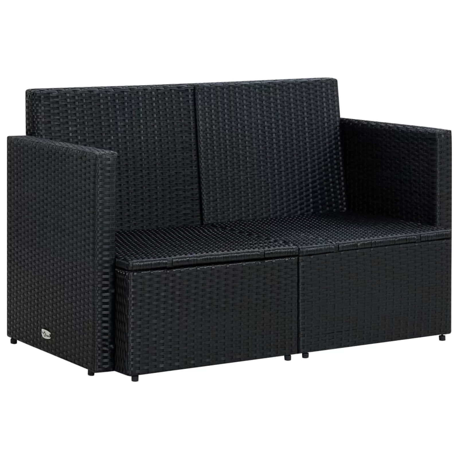 2 Seater Patio Sofa with Cushions Black Poly Rattan