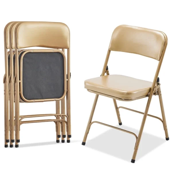 4 Pack Metal Folding Chairs with Padded Seat and Back, for Home and Office, Indoor and Outdoor Events Party Wedding, Champagne Gold