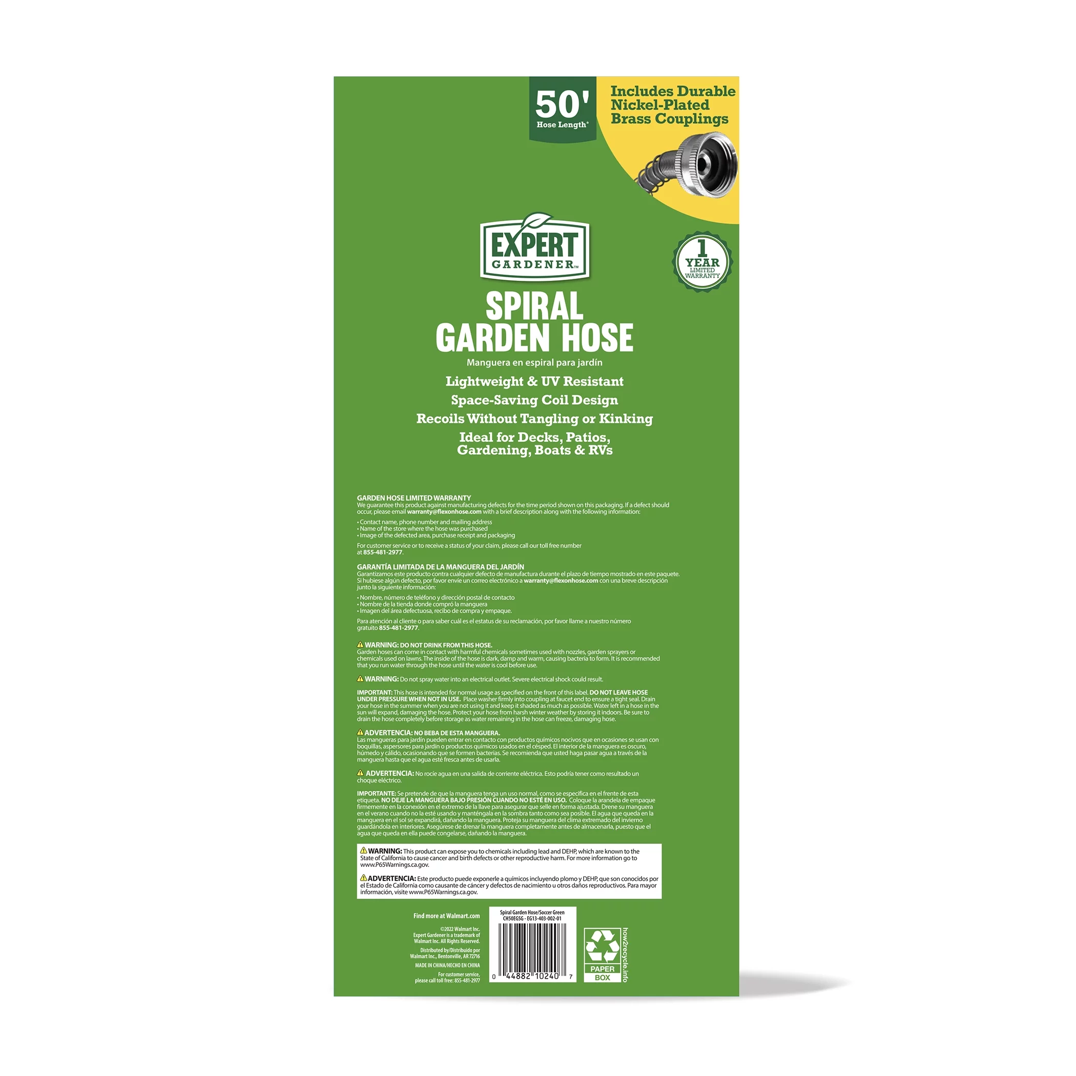 Expert Gardener 50ft Spiral Hose Green