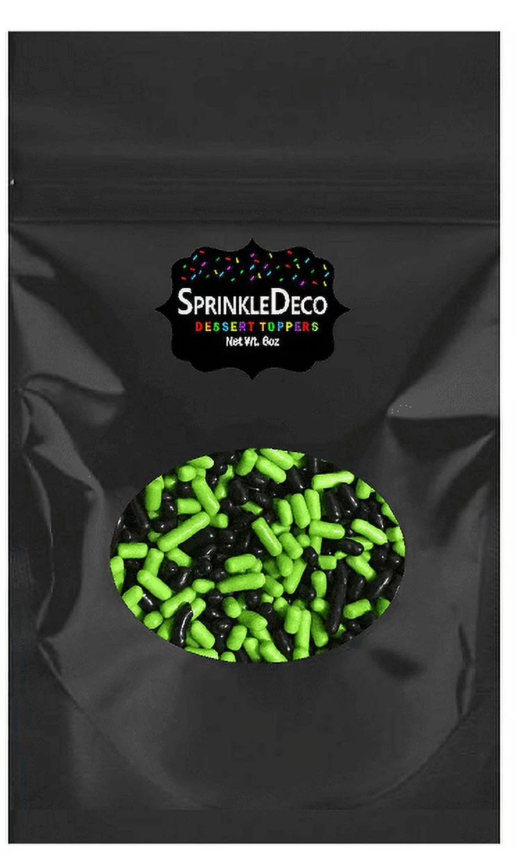 Sprinkle Deco® Lime Green and Black Cake Pop Cookie Cupcake Cakes Semi-Sweet Edible Confetti Decorations Sprinkles Desert Jimmies Toppers