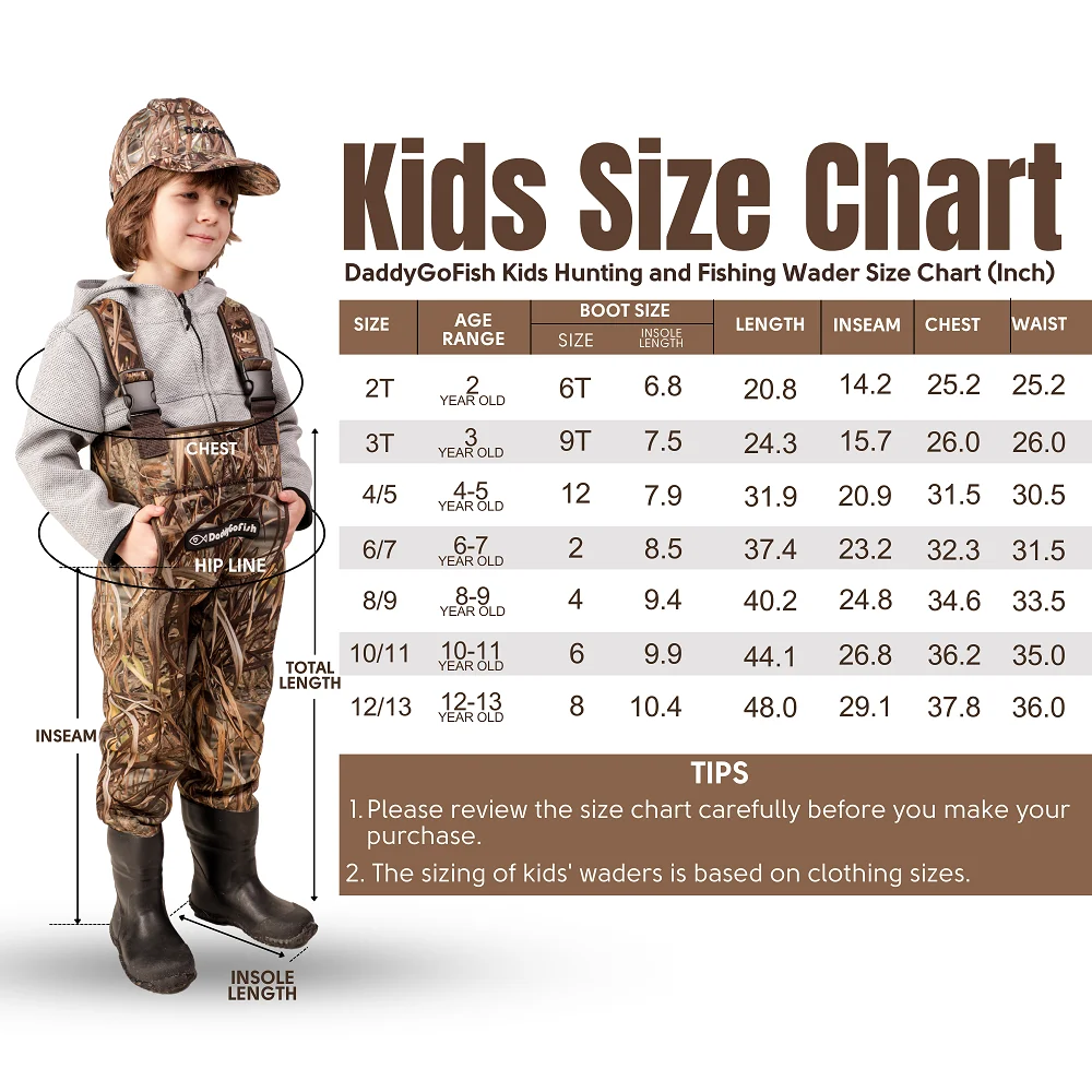 DaddyGoFish Neoprene Chest Waders for Kids and Adults | Waterproof BootFoot Waders | Fishing and Hunting Waders with a Camouflage Caps, and a Wader Hanger