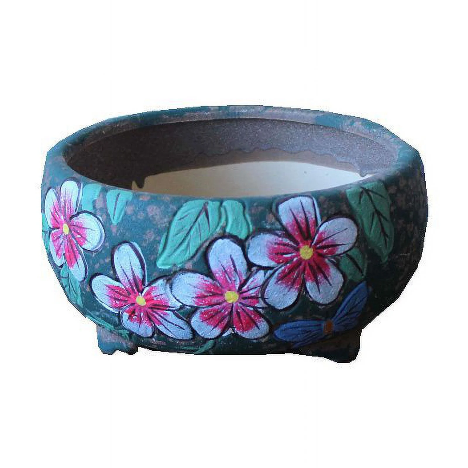 LivNxt Hand-painted Ceramic Succulent Planter, Large Diameter Coarse Pottery Succulent Pot, Succulent Arrangement