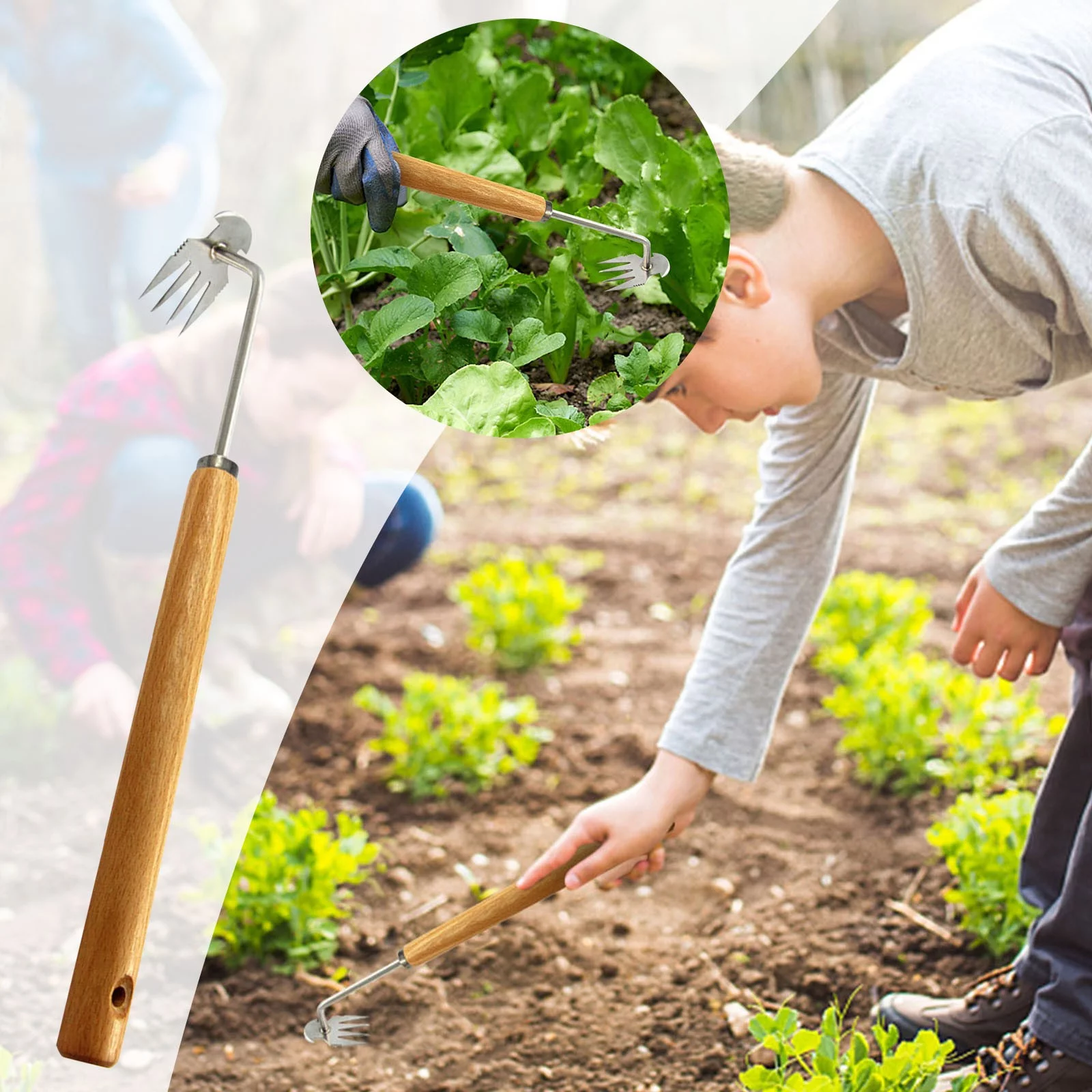 Bnnlsa Irrigation Supplies Weeding Artifact Root Weeding Tool Steel Weeder 4 Teeth Dual Purpose Weeder High Strength Hand Weeding Tool for Garden