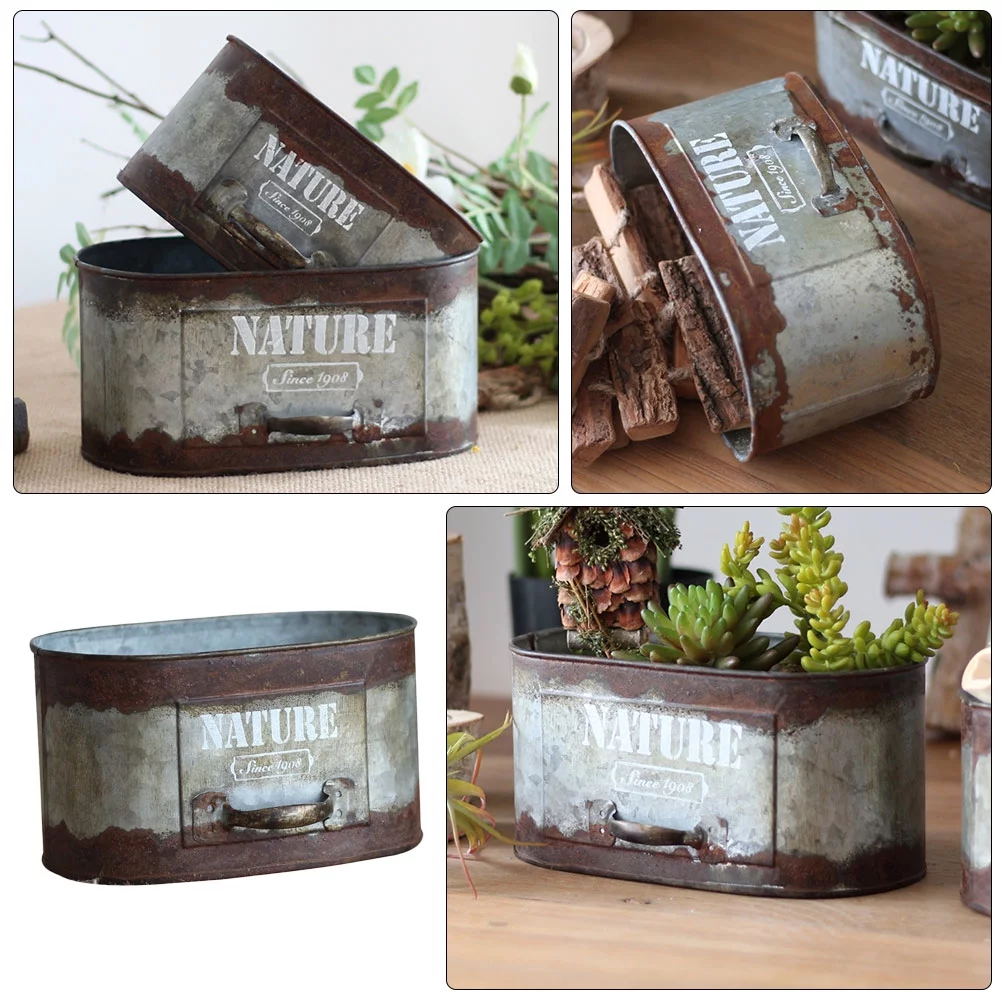 Gongxipen 1pc Iron Art Flower Container Retro Rusty Plant Tin Iron Flower Ware (Silver)