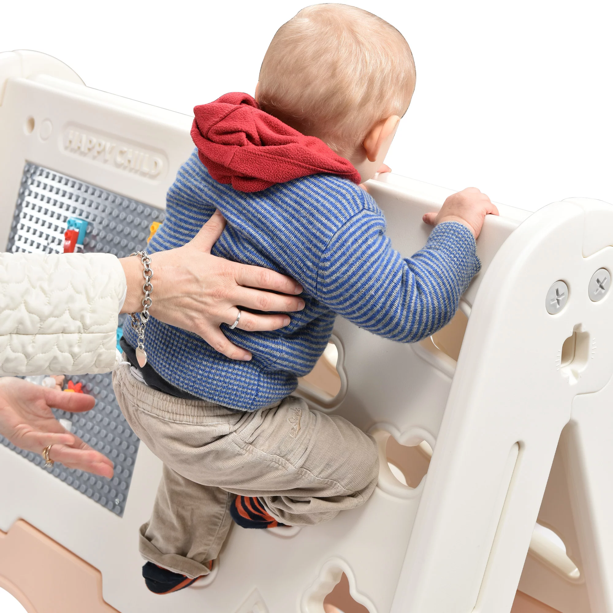 Swing Set 6 in 1 Swing with Tunnel Climber Whiteboard Block Base Basketball Hoop.