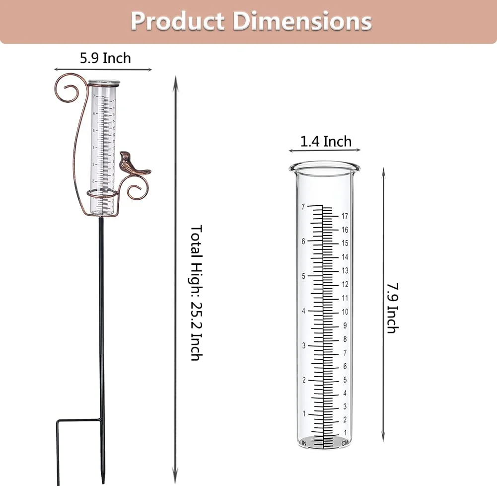 Rain Gauge Outdoor, 7 Inch Rain Gauges for Measuring Precipitation, Garden Yard Decor
