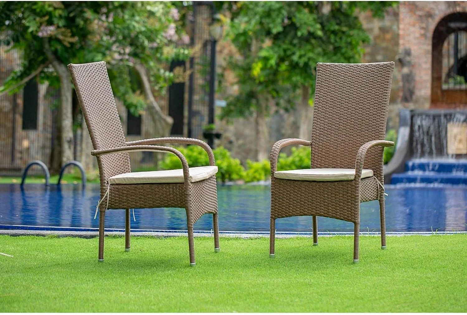OSLC102A Oslo Patio Bistro Wicker Dining Chairs With Cushion, Set Of 2, Brown