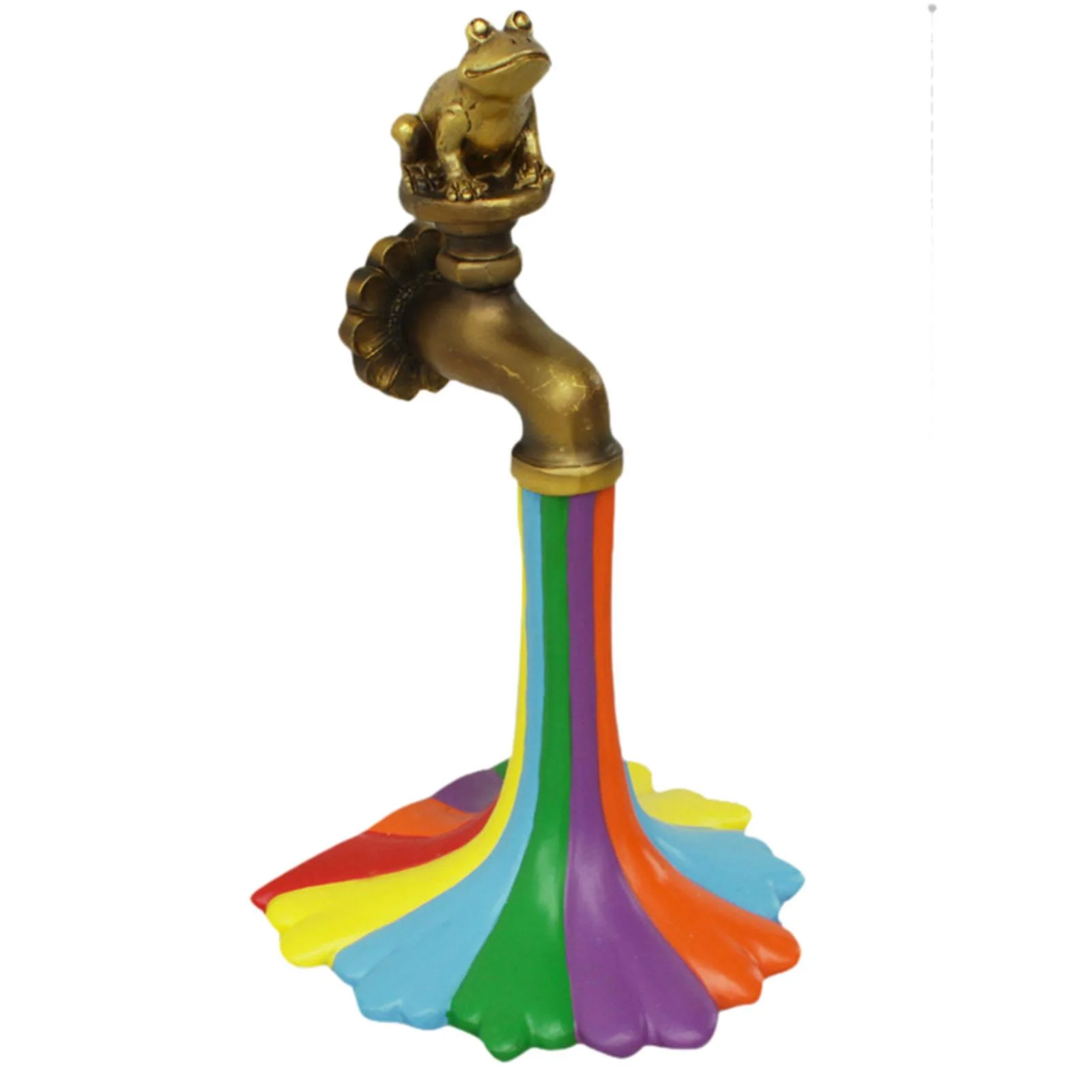 Colaxi Rainbow Faucet Garden Statue Resin Frog Figurine Water Tap Decorative Sculpture Animal Figure for Lawn Courtyard Pond Hallway