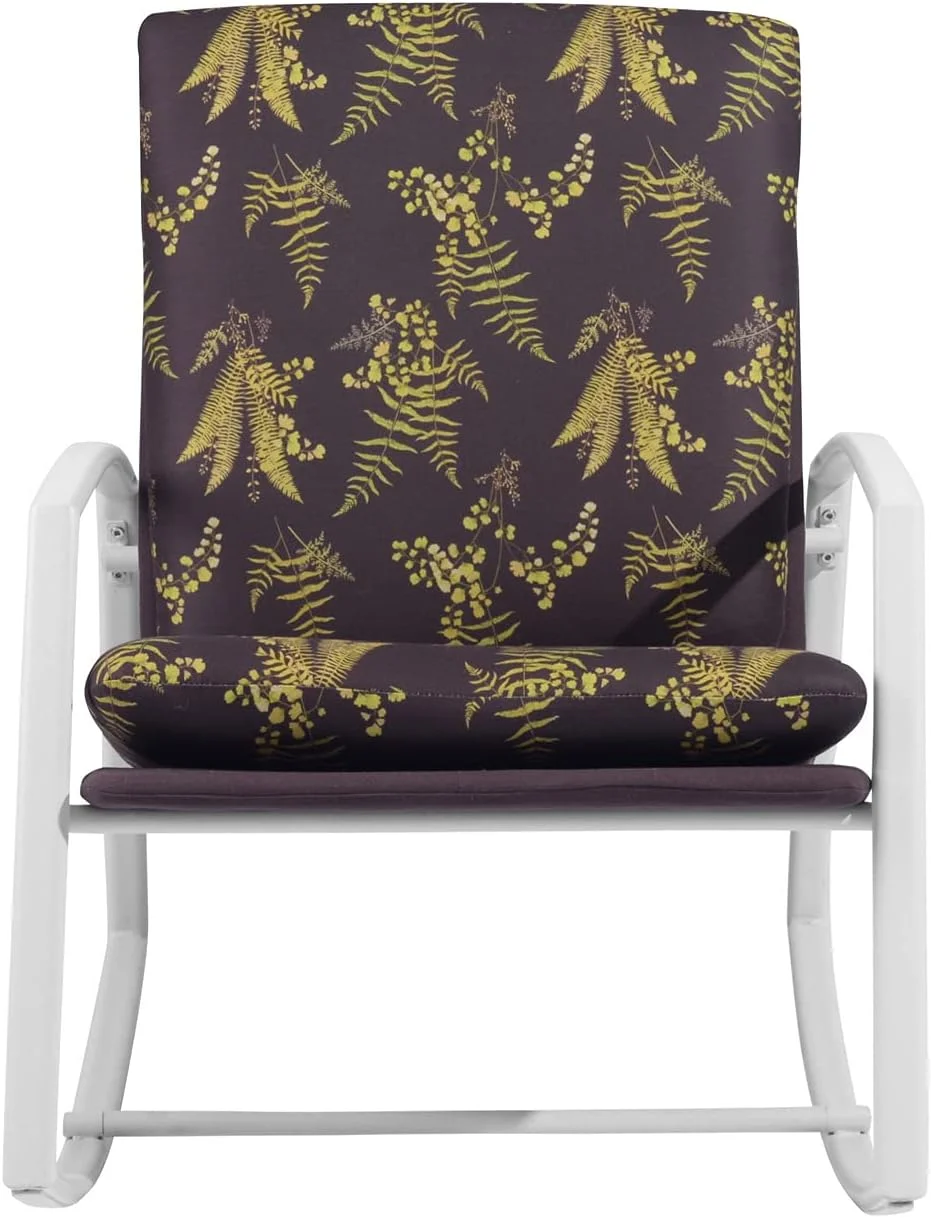 Tropical Leaf Pattern Rocking Chair with Metal Frame, Brown