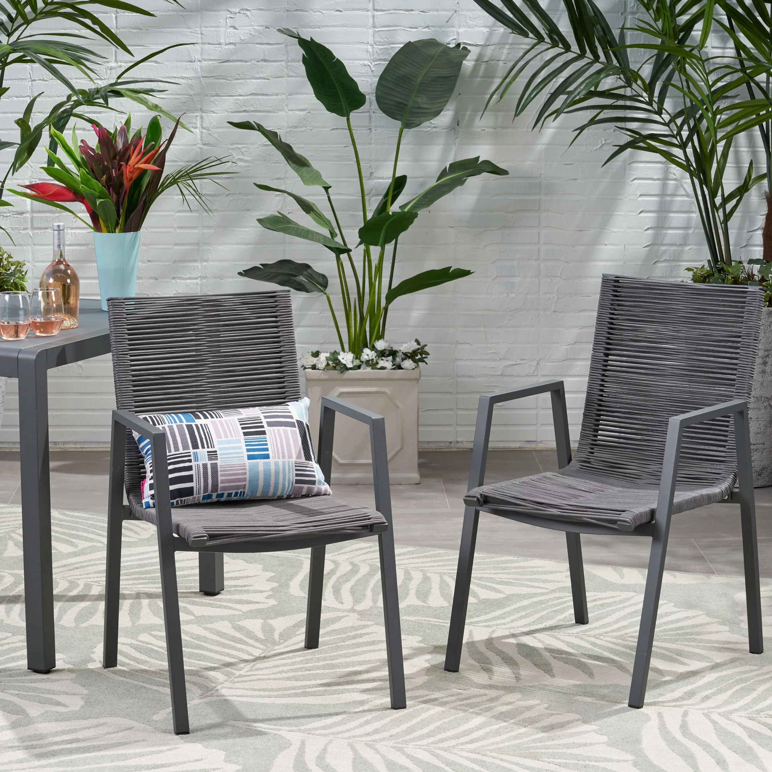 Noble House Deloris Outdoor Aluminum Dining Chair in Gray (Set of 2)