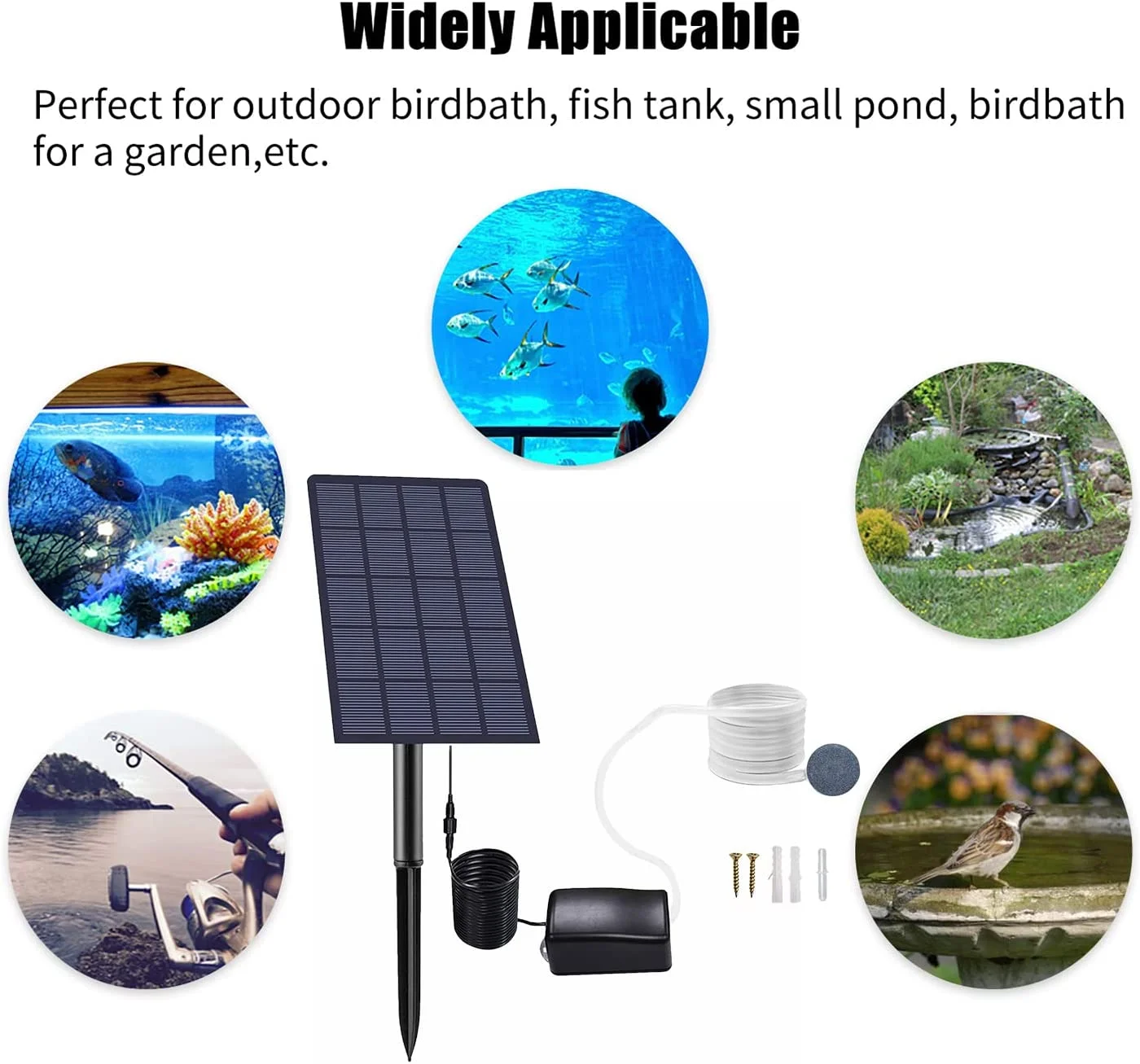 Solar Pond Oxygenator, Aquarium Oxygen Aerator Air Pump Fishing Aerator with Pipe Air Bubble Stones for Garden Fish Tank Outdoor Pool Pond