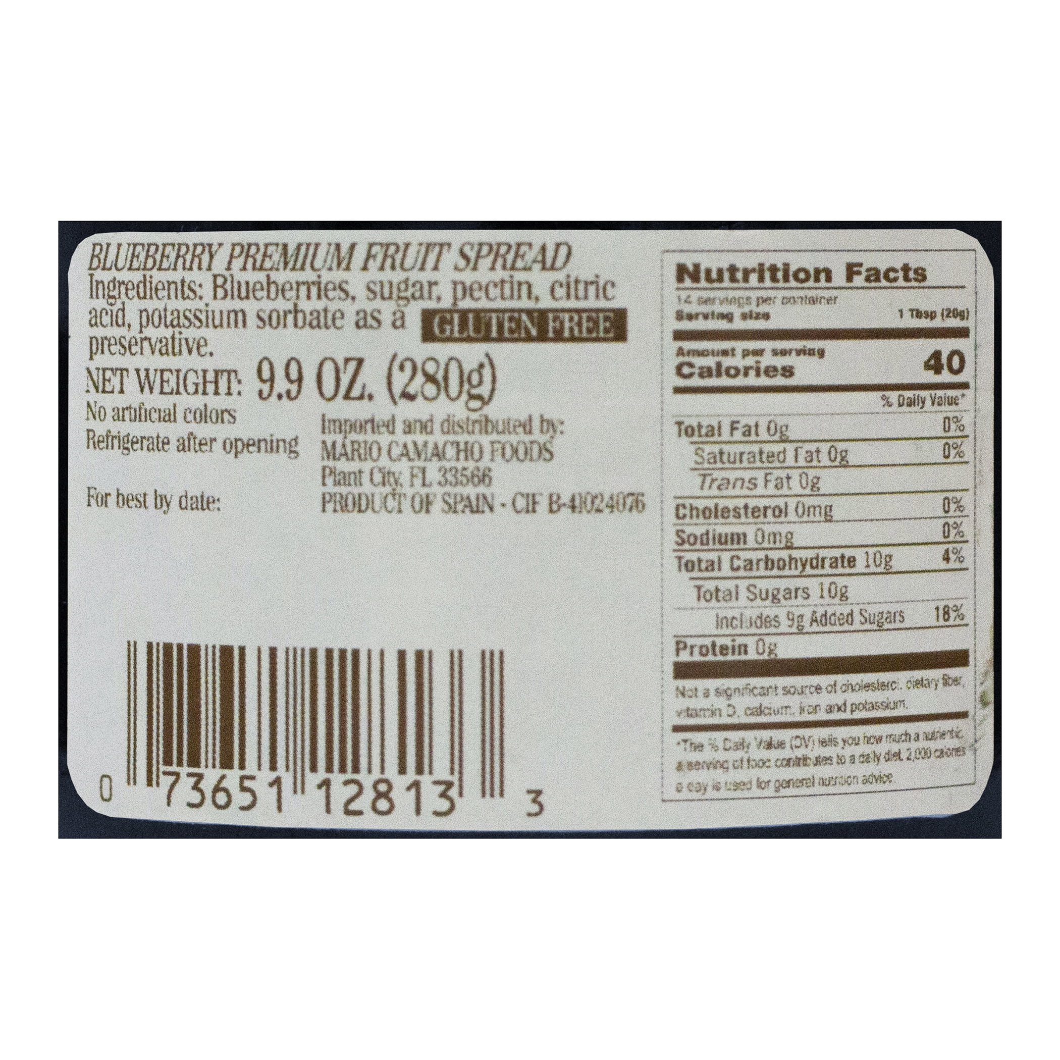 La Vieja Fabrica Fruit Spread Blueberry 9.9 oz Jar