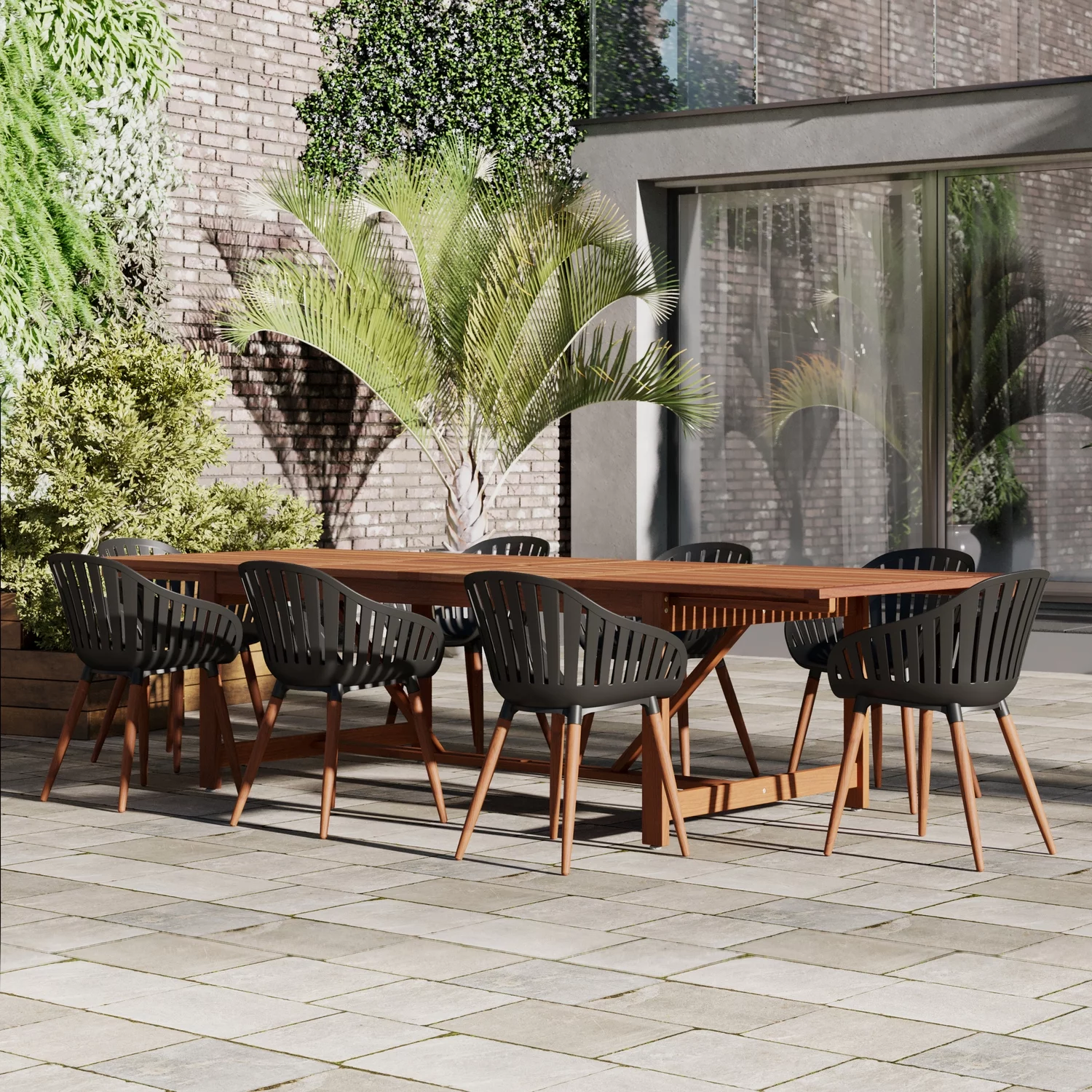Amazonia 9 Piece Rectangular Patio Dining Set W/Black Plastic Eucalyptus Finish Chairs