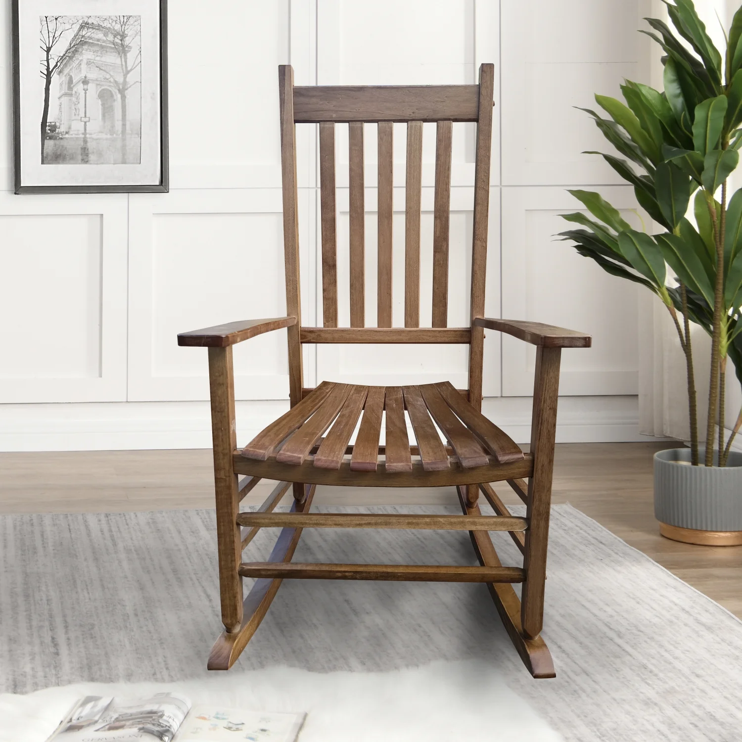 TJCGDTY wooden porch rocker chair Brown
