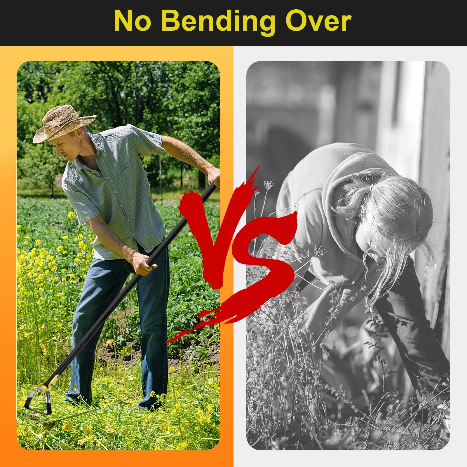 Hoe Garden Tool, 74 Inch Stainless Steel Stirrup Hoe Tools Garden Hula Hoes, Sharp and Durable Loop Hoe Weeding Rake Handheld Adjustable Gardening Weeding Loop for Loosening Soil Planting Farm