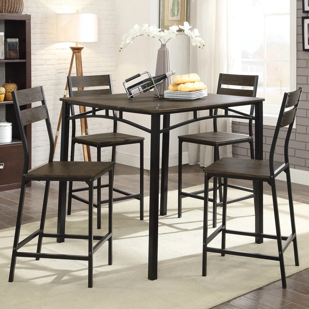 Furniture of America Vae Industrial Brown Metal 5-Piece Counter Height Set by