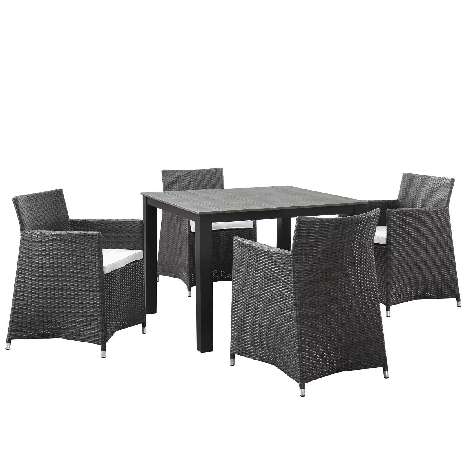 Side Dining Chair and Table Set, Brown White, Rattan, Wicker, Outdoor Patio Balcony Cafe Bistro Garden Hospitality Restaurant, Modern Contemporary HB32673