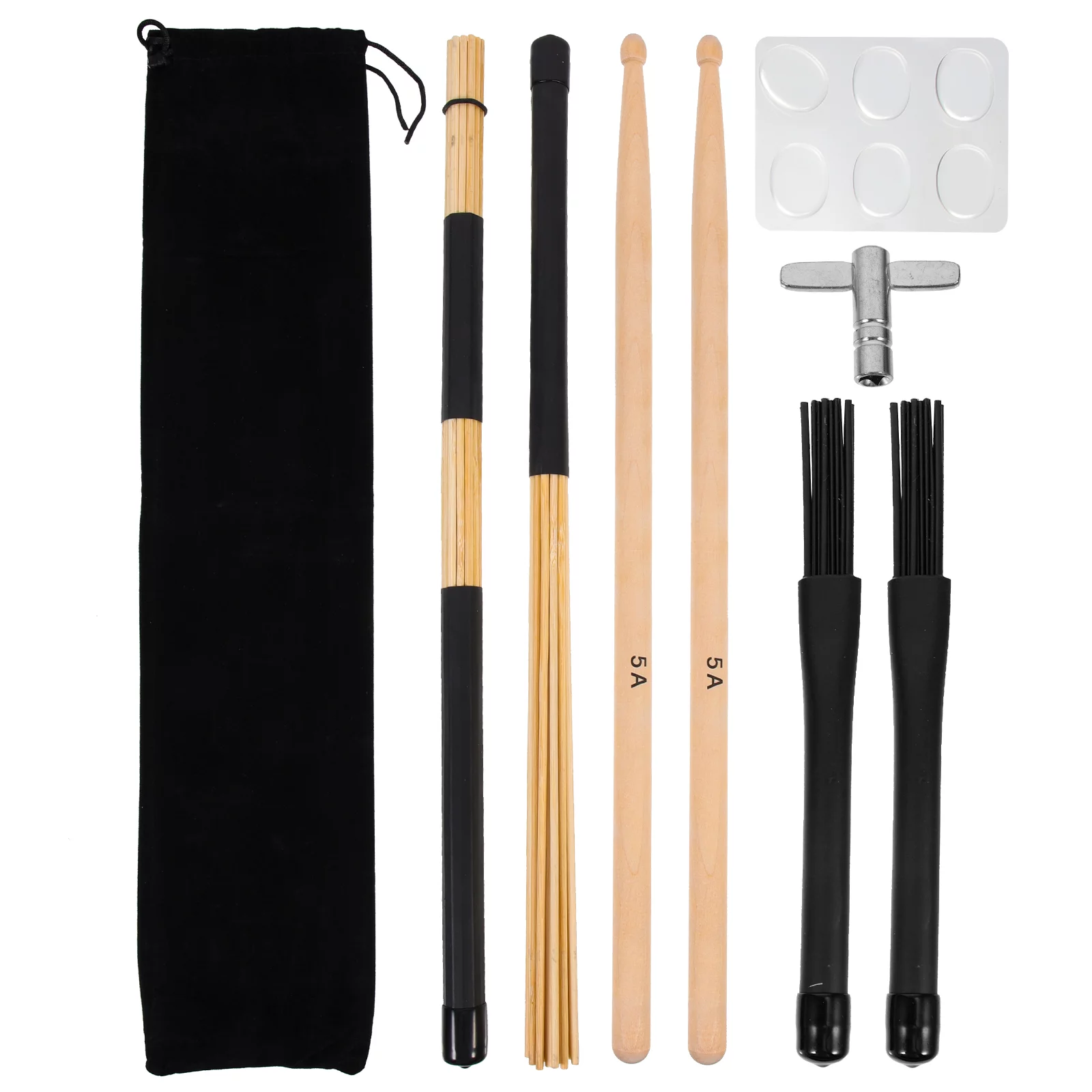 1 Set of Drum Set Drum Brush Stick Tuning Key Set Wood Drum Stick Kit 5A Drumsticks with Bag for Storage