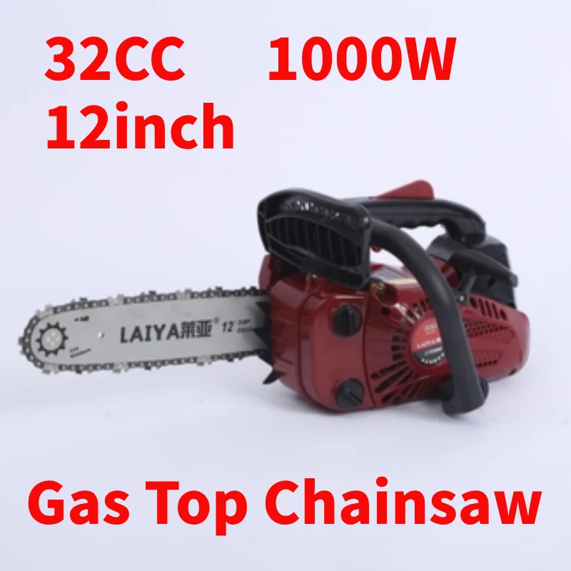 32cc Gas Top Handle Chainsaw with 12'' Bar Chain 2-Stroke Engine Cut Tree Wood, Garden Tool for Cutting Wood Trees