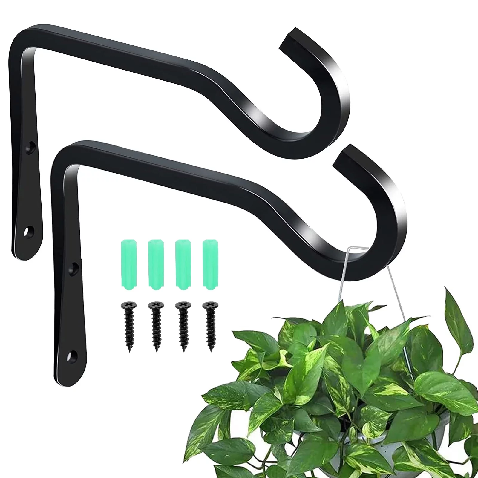 2PCS Hanging Plant Bracket Wrought Iron Metal Brackets Garden Plant Hanger Hook Wall Decorative Indoor Outdoor Planter Flower Pot Wind Chime