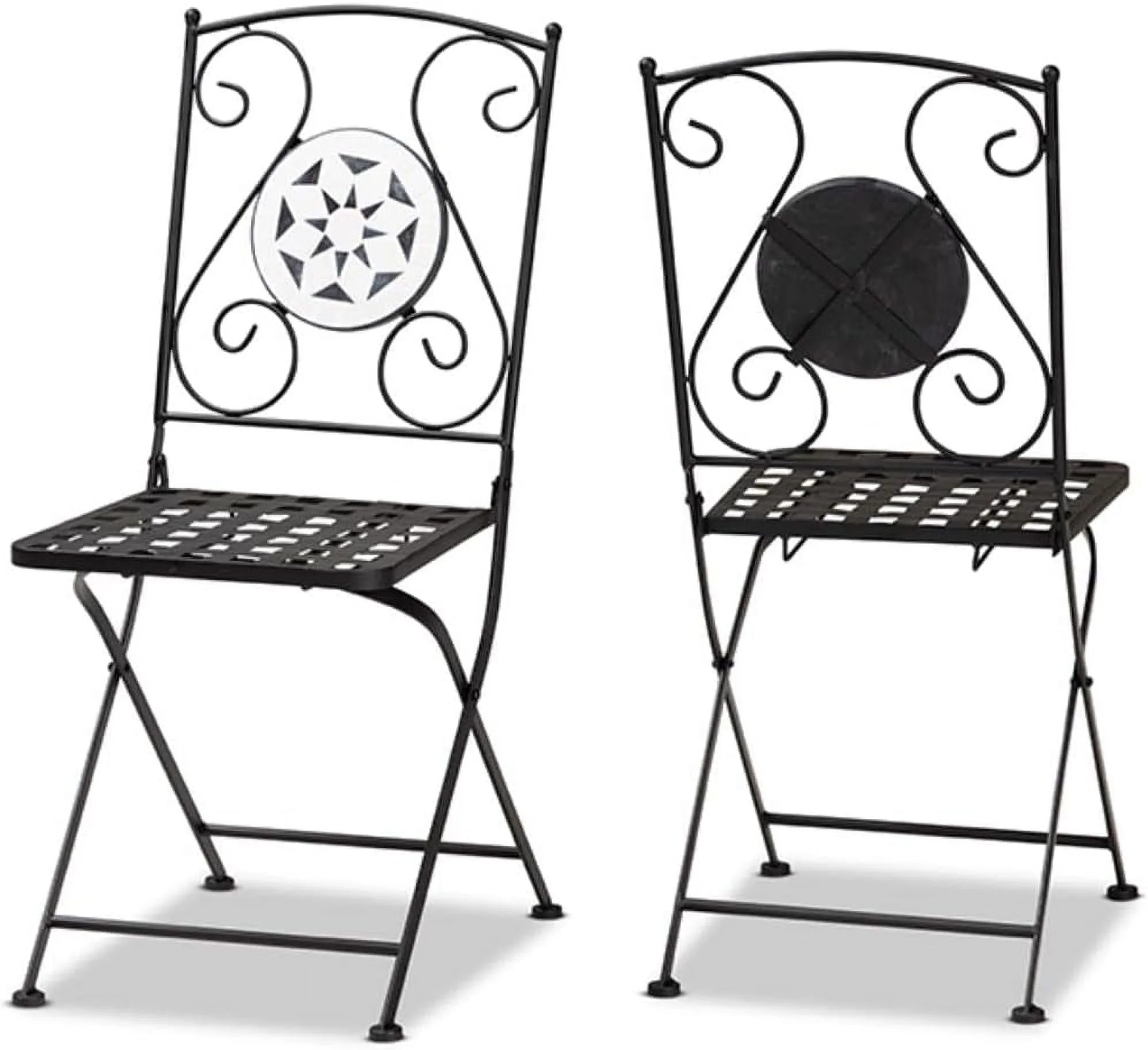Julius Modern Black and Colored Glass 2pc Outdoor Dining Chair Set