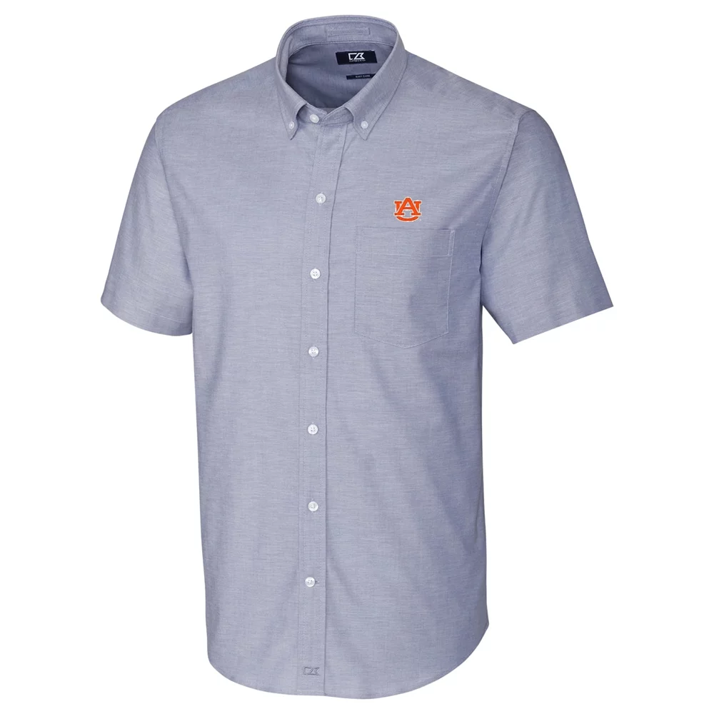 Men's Cutter & Buck Light Blue Auburn Tigers Stretch Oxford Button-Down Short Sleeve Shirt