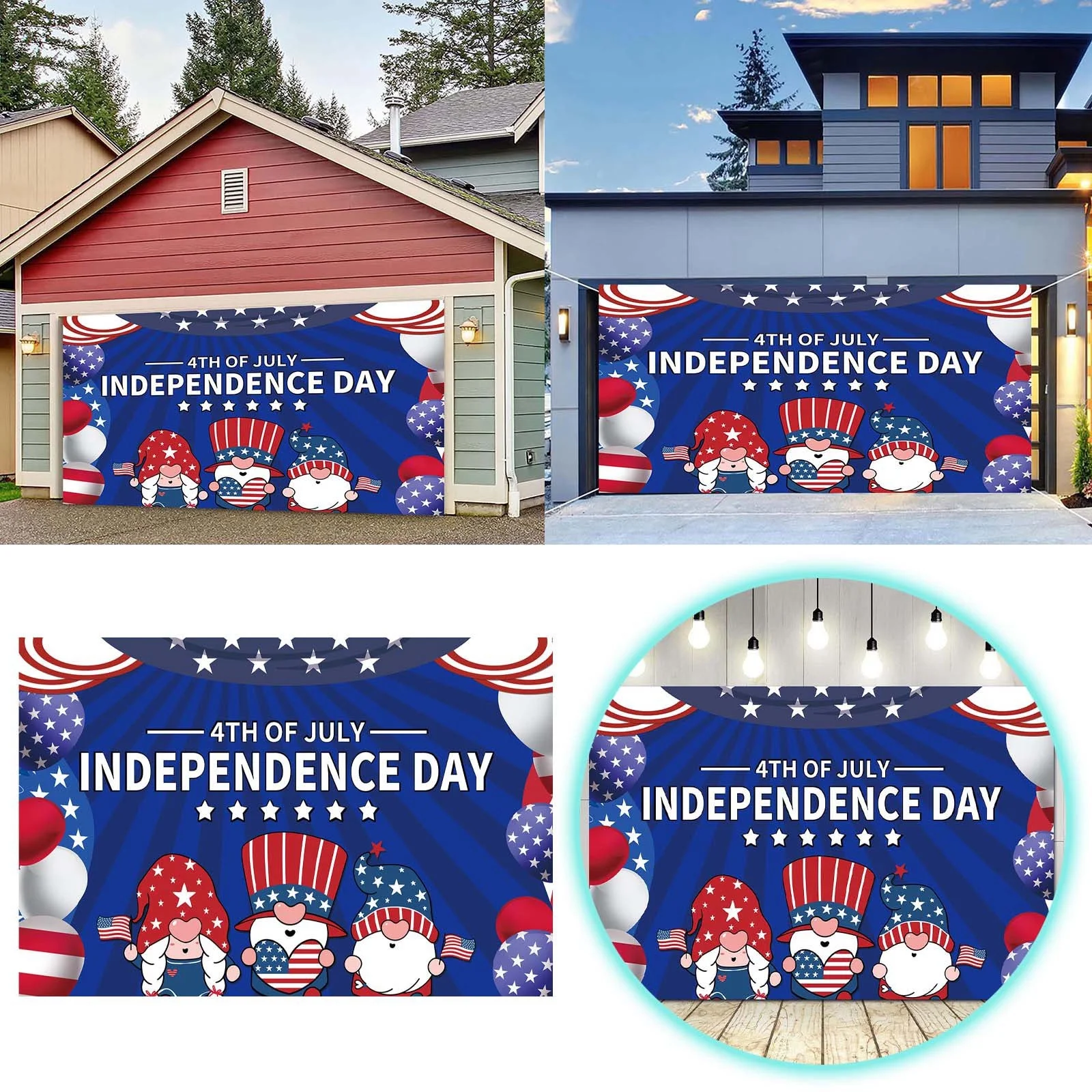 iju7gthy Folding Chair with Umbrella for Adults 4th of July Indoor Independence Day Garage Doorration Garage Door Banner Mural Cover 7 X 16 Feet Large Party E