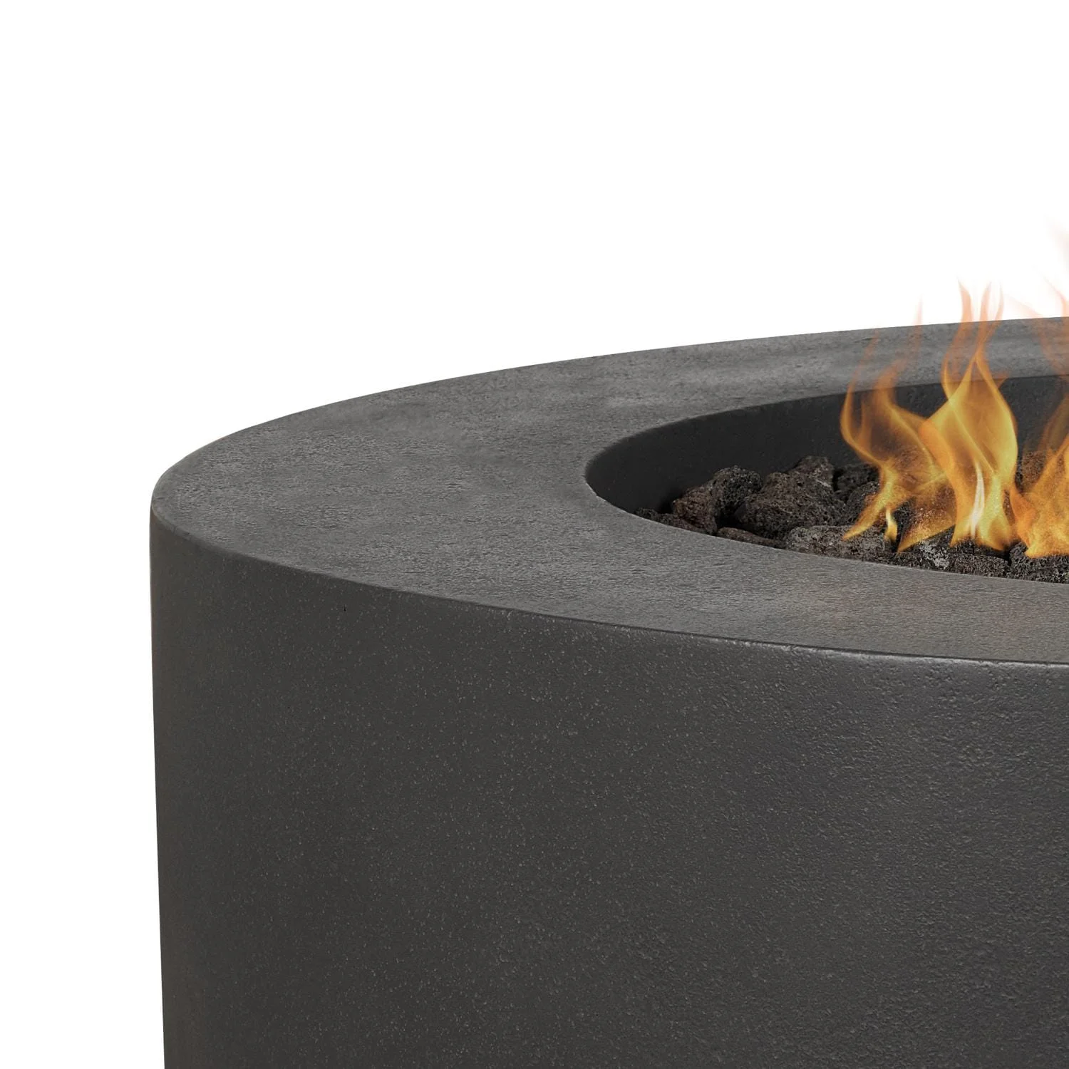 La Valle 43 Inch Round GFRC Concrete Propane Fire Pit Table in Carbon By BBQGuys Signature