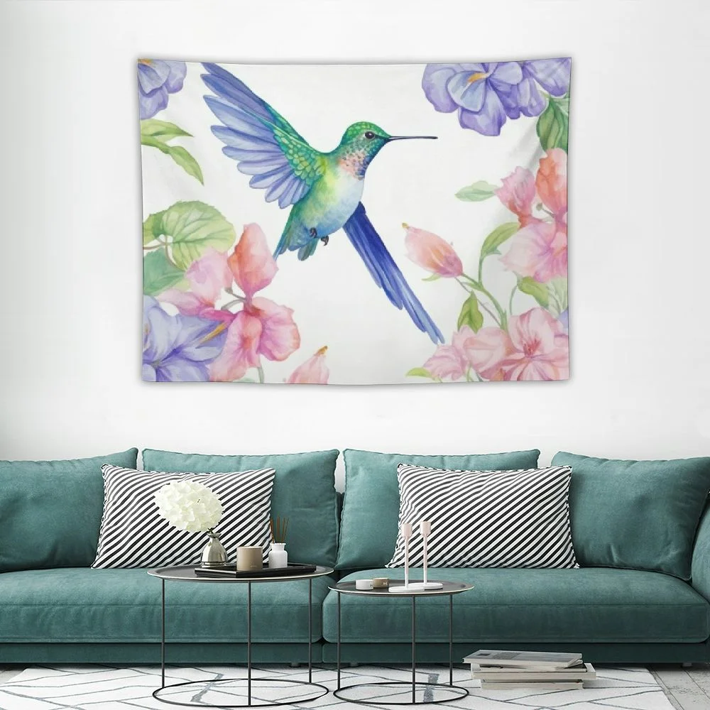 COMIO Bird and Floral Tapestry Watercolor Flowers Butterflies and Hummingbird Home Decor Tapestry Wall Hanging for Bedroom Living Room Dorm, 40x30 Inch