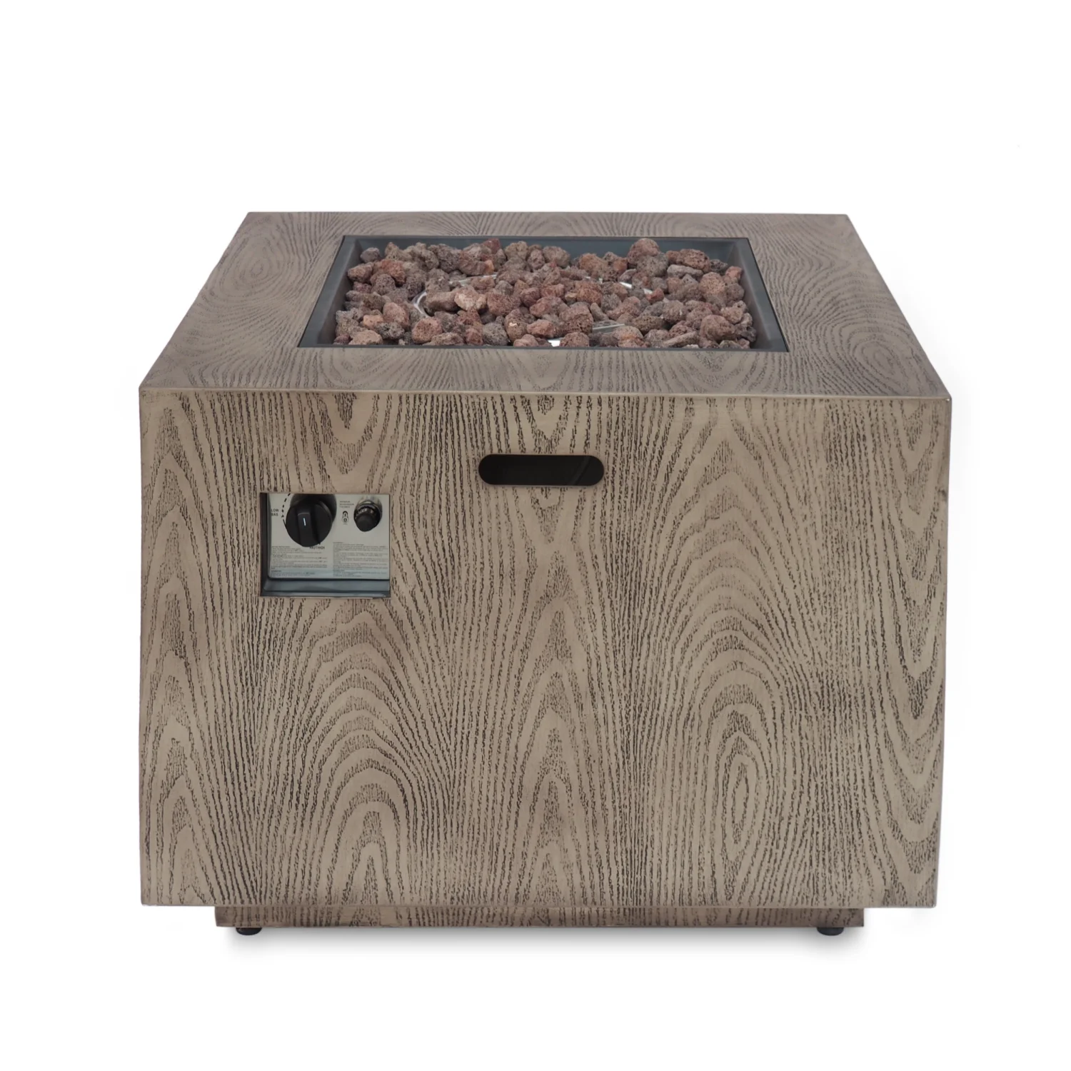 Ultimate Comfort and Relaxation with the Elegant Brown Iron Wood Pattern Square Outdoor Patio Gas Burning Fire Pit - 50 000 BTU Tank Inside for Cozy Evenings with Friends and Family in St