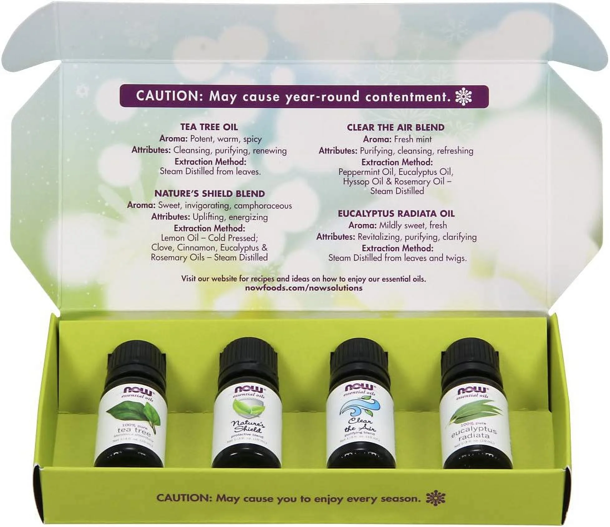 NOW Essential Oils, Seasonal Changes Balancing Aromatherapy Kit, 4x10ml Including Tea Tree, Eucalyptus Radiata, Clear the Air and Nature’s Shield Oil Blend With Child Resistant Caps